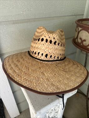 Source Unknown Straw Sun Hat with Brown Trim